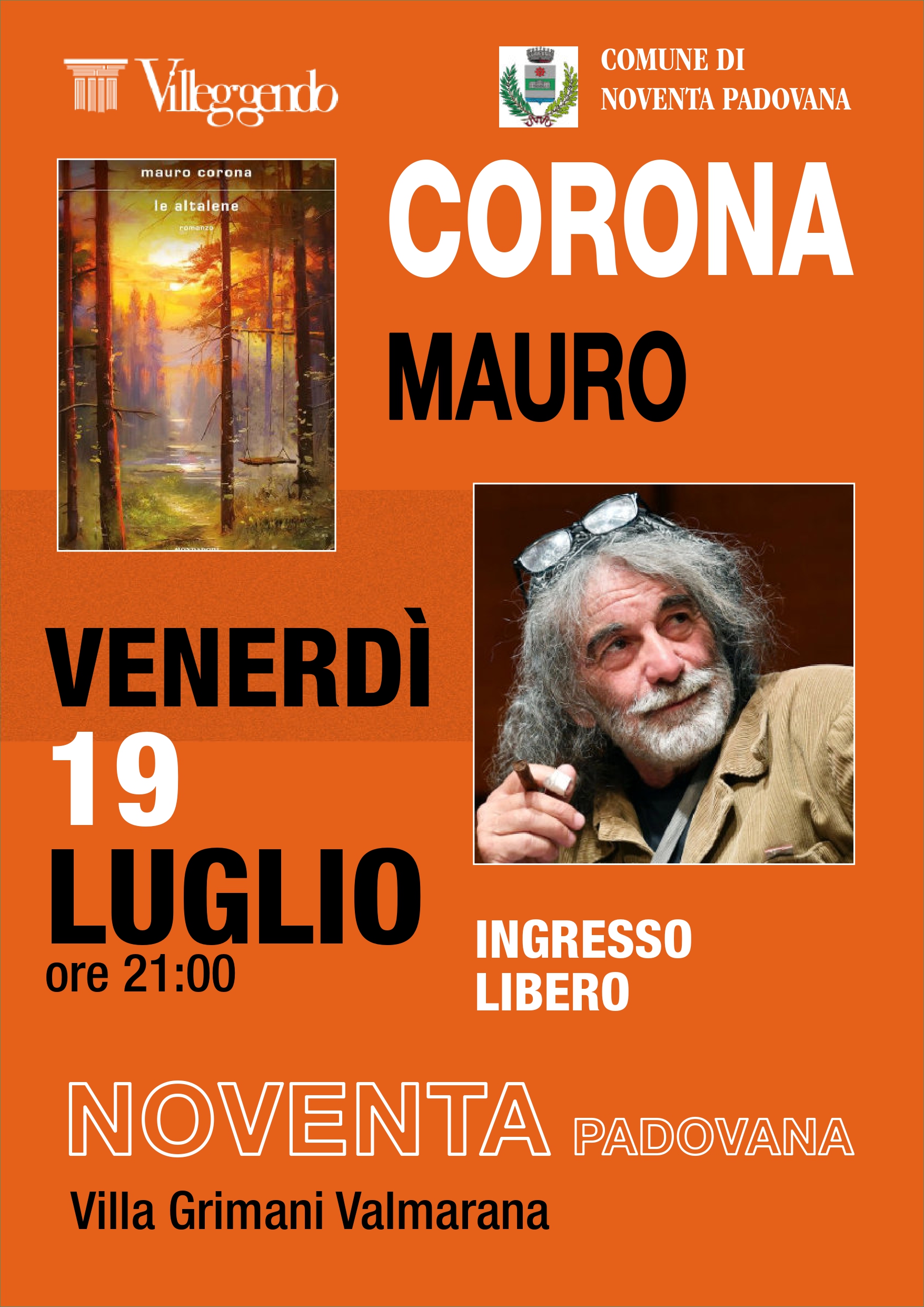 Mauro Corona a Noventa Padovana il 19 luglio, ore 21 a Villa Valmarana